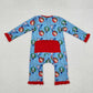 Boys Girls Long Sleeves Dogs Sibling Christmas Zipper Romper Pajamas Set Blue Clothes RTS