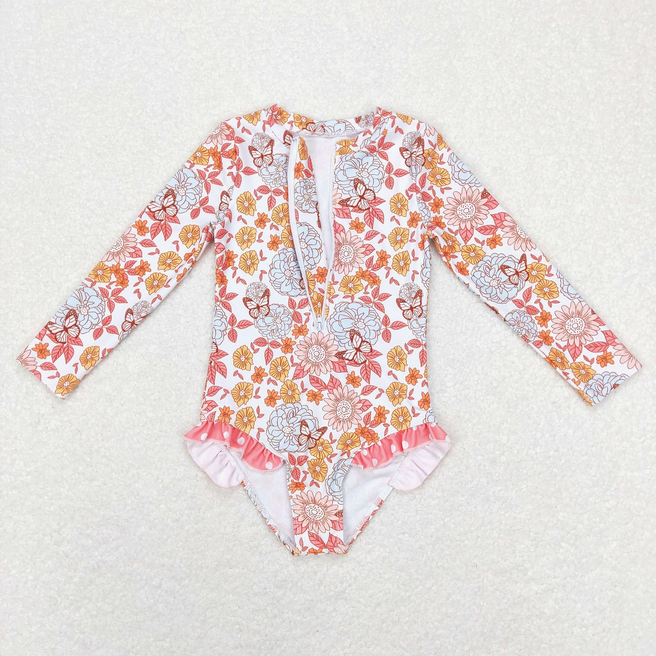 S0184 Baby Girl Floral Long Sleeves One Piece Summer Swimsuit