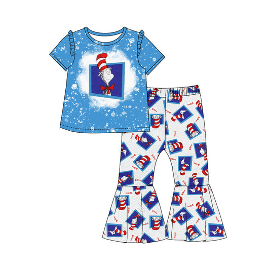 Baby Girl Blue Short Sleeves Dr Reading Shirt Bell Pants Clothes Set Moq 5