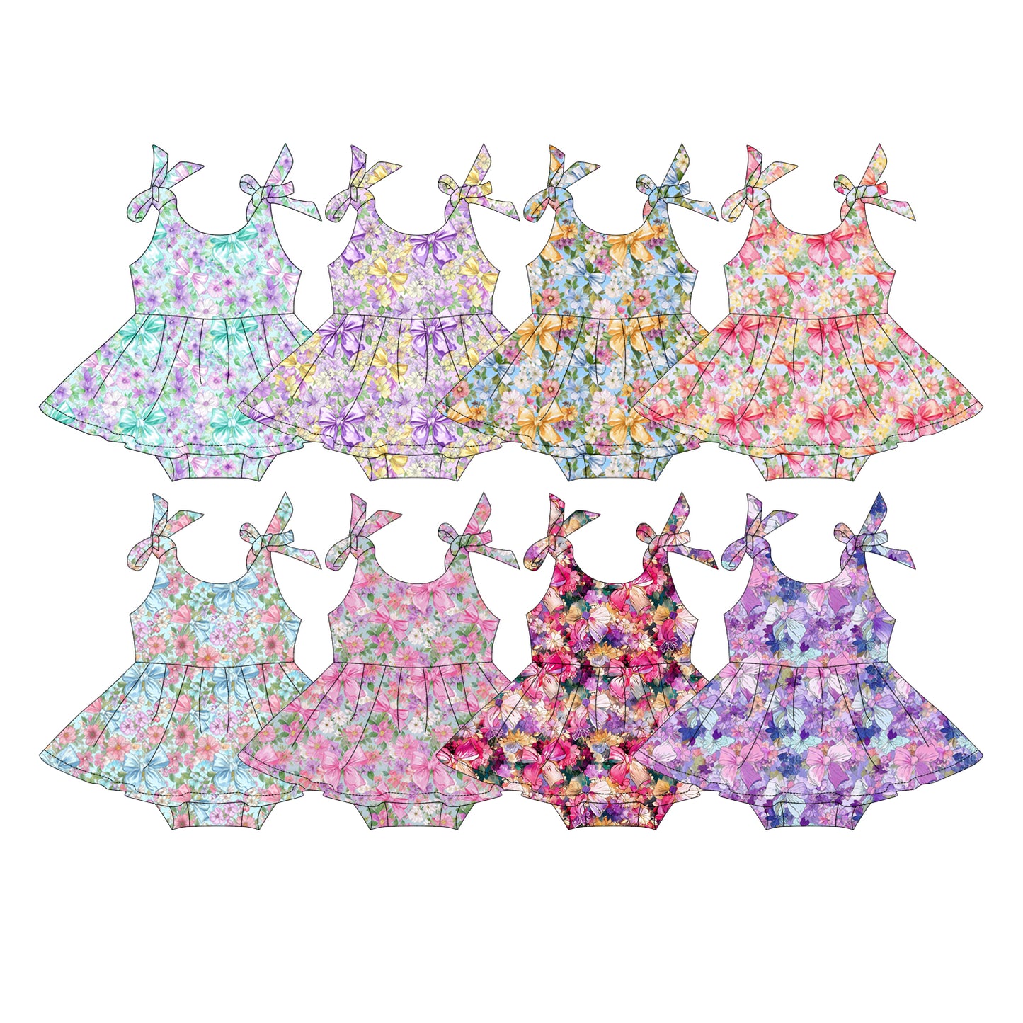 ( Moq 5 Each Style ) Sibling Baby Girls Infant Bows Flower Ruffle Bubble Rompers Summer Clothes