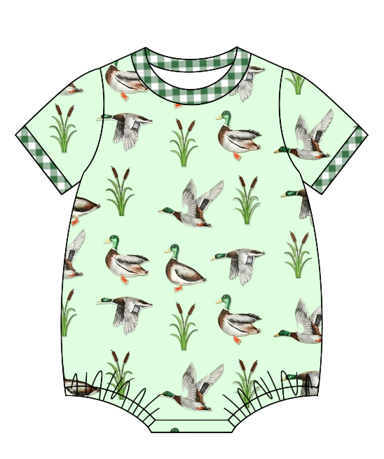 Baby Boy Girl Ducks Green Sibling Matching Green Dress Romper Clothes Set ( Moq 5 Each style )