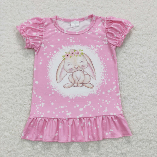 GT0466 Easter Baby Girl Short Sleeves Rabbit Pink Tops