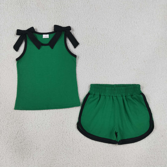 Baby Girls Kids Black Bows Shirt Shorts Green Set Summer Clothes RTS