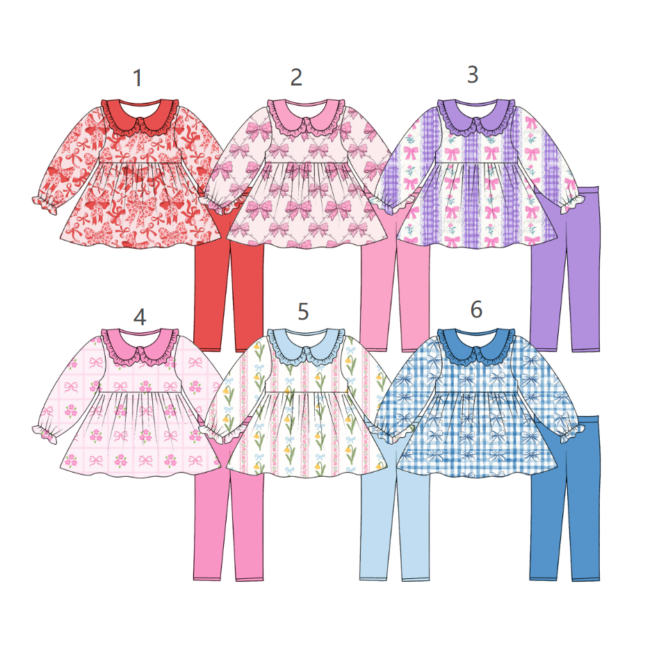 ( Moq 5 Each Style ) Sibling Baby Girls Kids Long Sleeves Bows Tunic Pants Sets Clothes