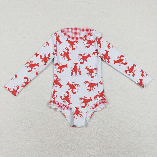 S0220 Baby Girl Long Sleeves Crawfish One Piece Summer Swimsuit