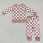 BLP0271 Baby Kids Long Sleeves Pants Checkered Outfit