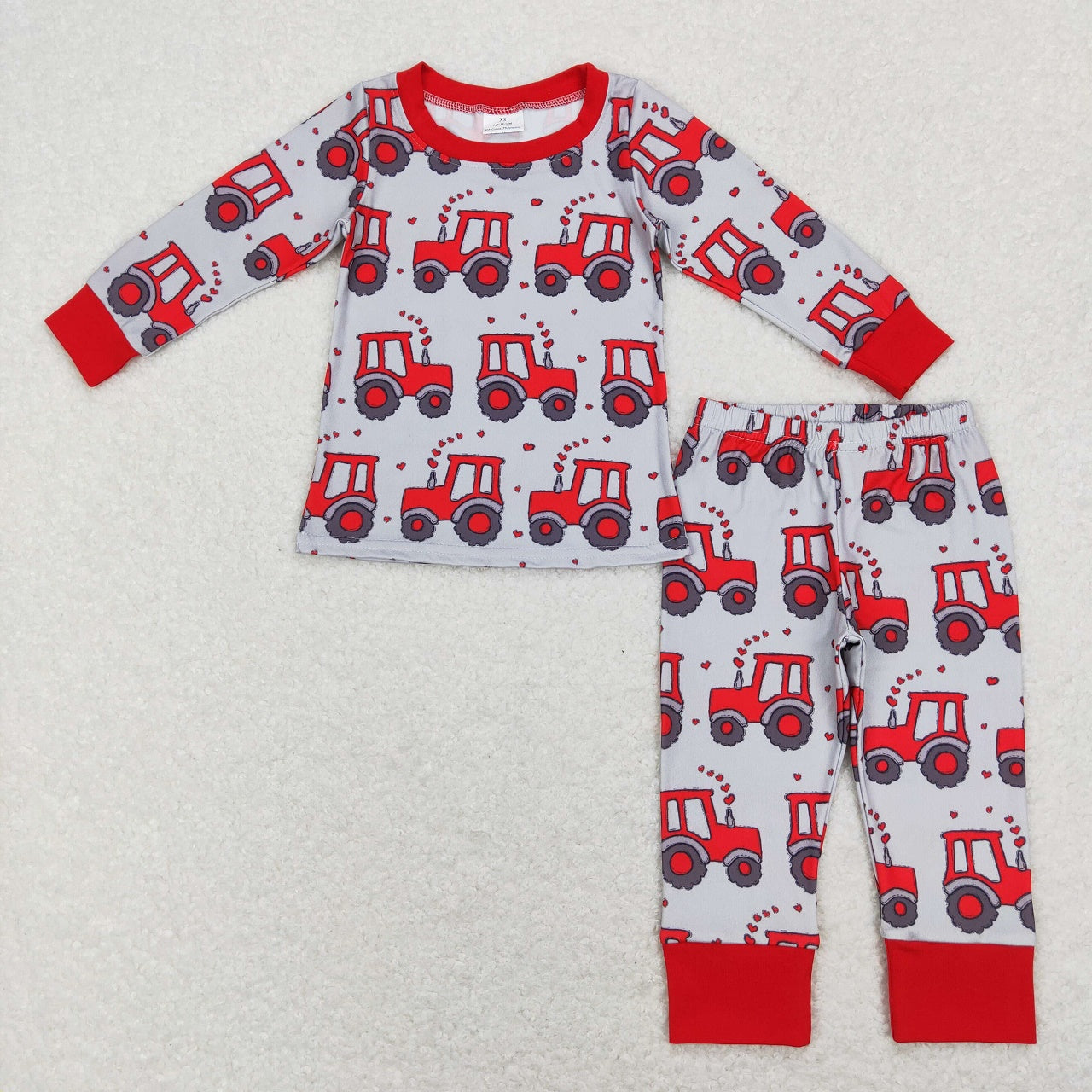 LR0887 Valentine's Day Baby Boy Long Sleeves Tractor Hearts Zipper One Piece Romper