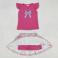 Baby Girl Pink Short Sleeves Embroidery Bow Shirt Flower Skort Shorts Skirt Clothes Set RTS