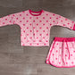 ( No moq ) Preorder Baby Girls Kids Long Sleeves Dots Shirt Skirt Shorts Light Pink Set Clothes