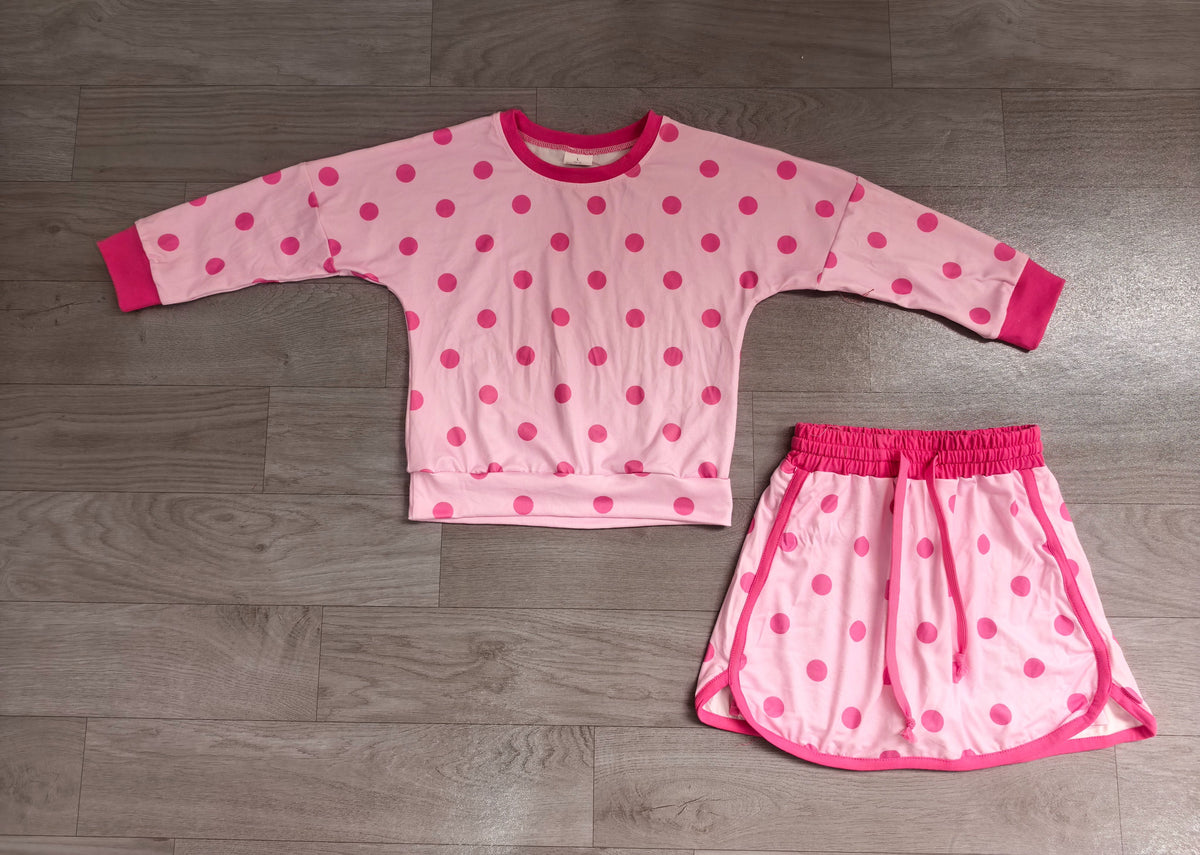 ( No moq ) Preorder Baby Girls Kids Long Sleeves Dots Shirt Skirt Shorts Light Pink Set Clothes