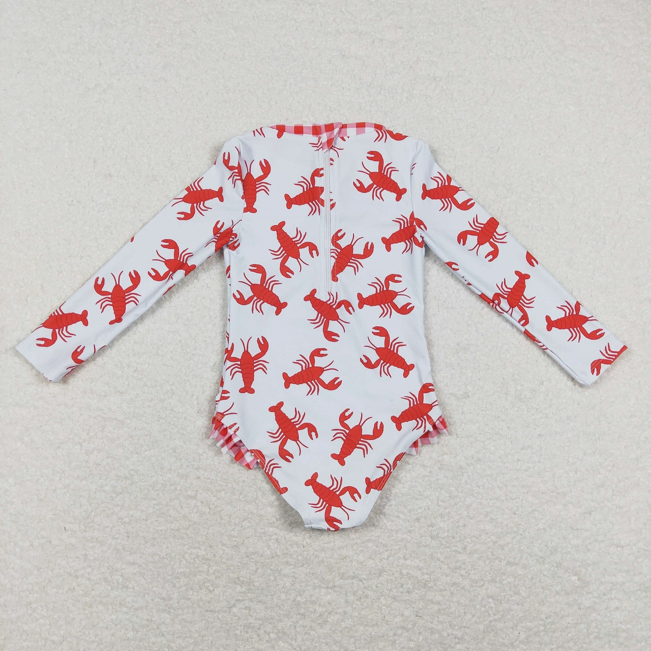 S0220 Baby Girl Long Sleeves Crawfish One Piece Summer Swimsuit