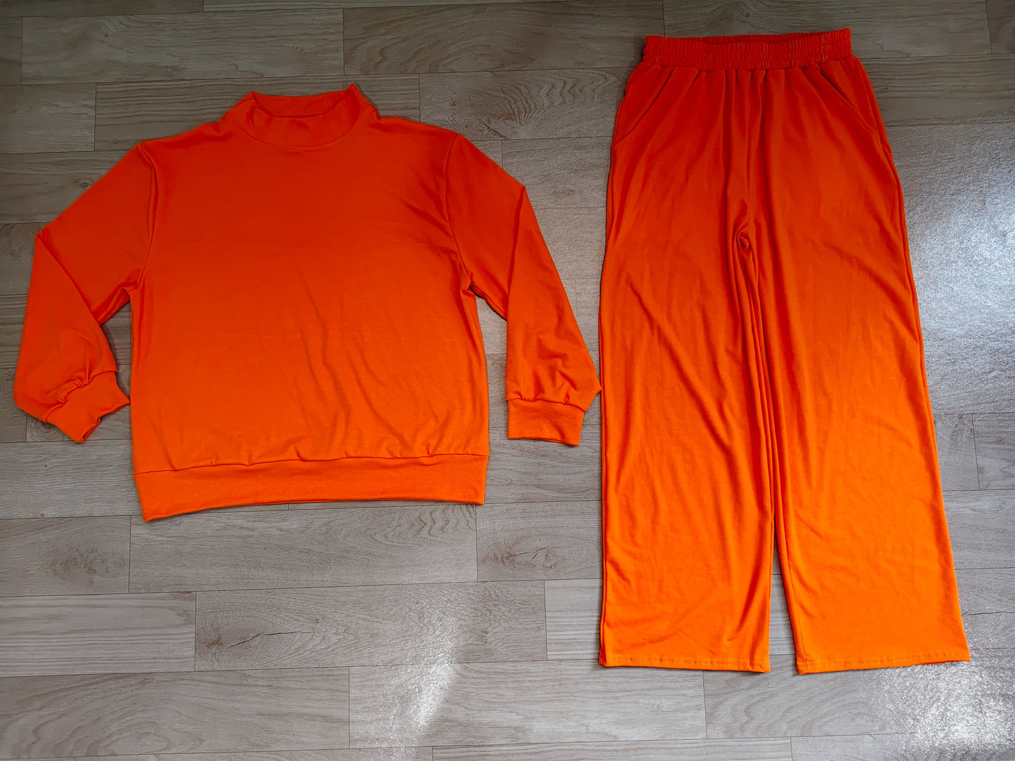 ( No moq ) Preorder Adult Women Long Sleeves Orange Shirt Pockets Pants Cotton Set Clothes