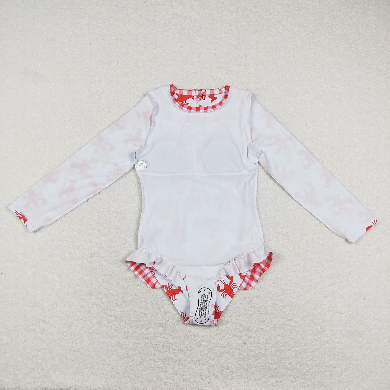 S0220 Baby Girl Long Sleeves Crawfish One Piece Summer Swimsuit