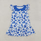 Baby Girl Short Sleeves Cheer Blue Bows Summer Team Knee Length Dress RTS