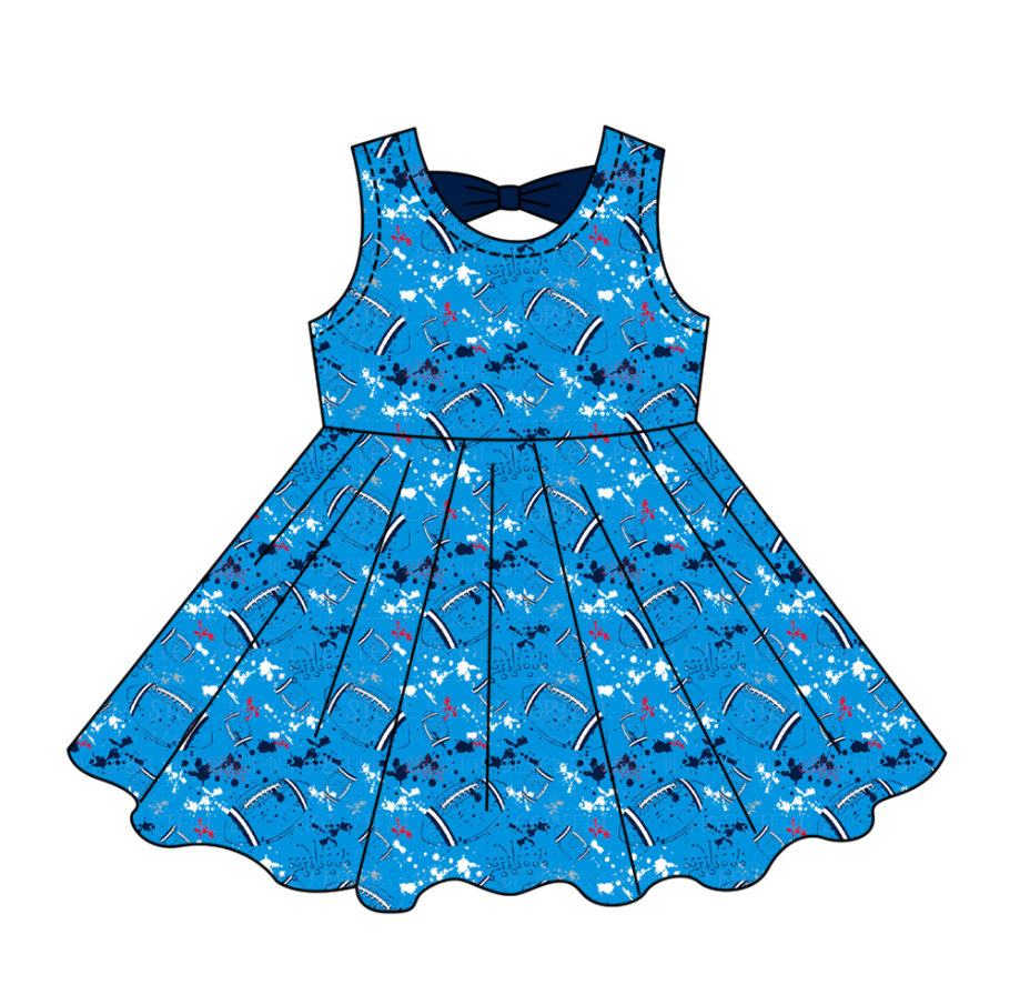 ( Moq 5 Each Style ) Baby Boys Girls Kids Football Sibling Shorts Romper Bows Dresses Set Team Blue Clothes