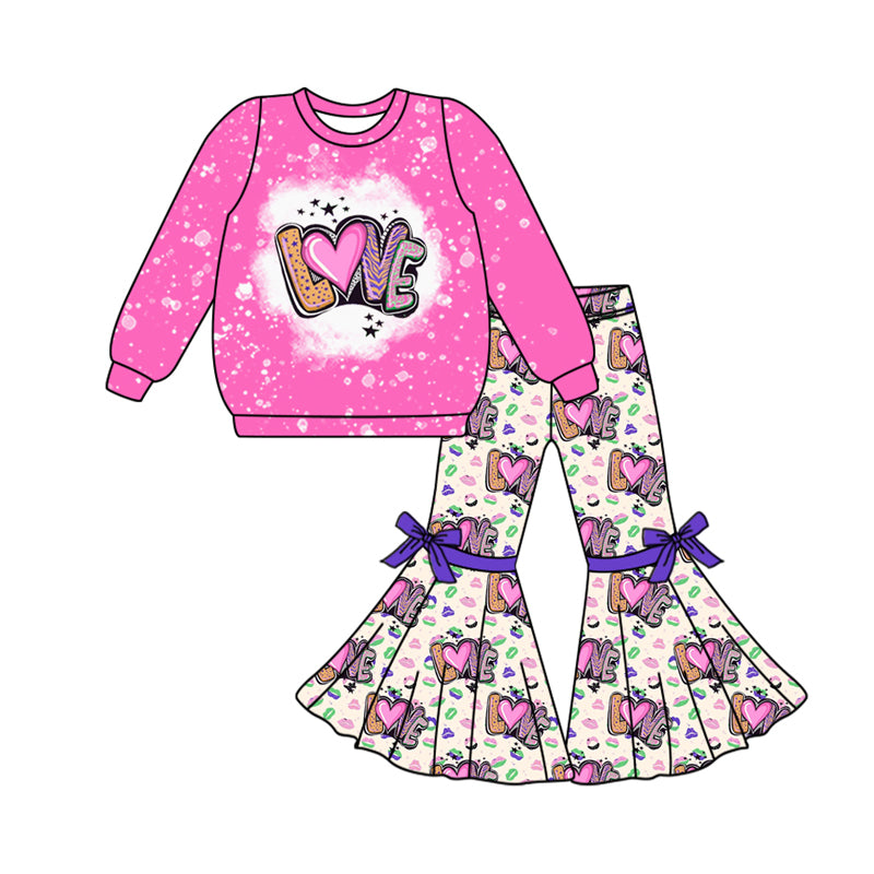 Baby Girl Toddler Pink Shirt Love Hearts Bell Pants Valentine Set