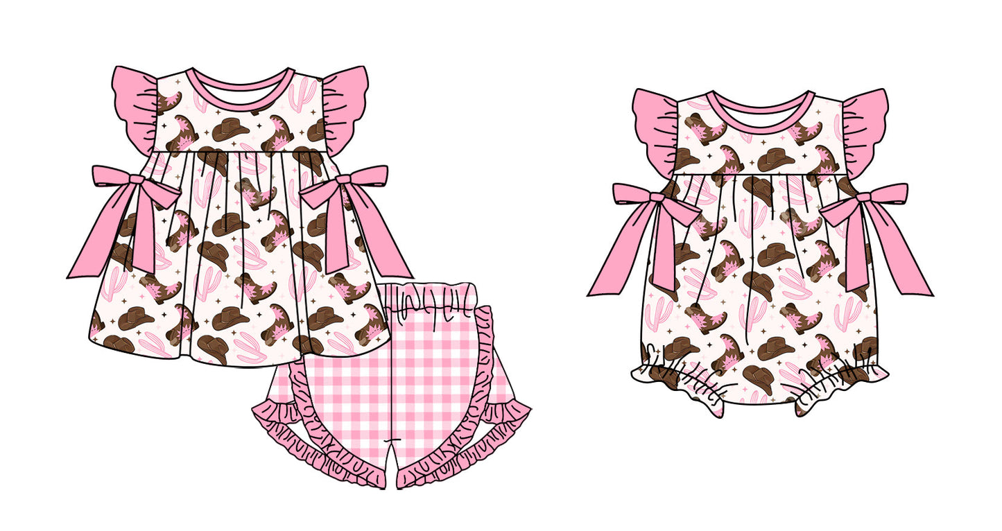 Baby Girl Bows Western Boots Hats Sibling Romper Set ( Moq 5 Each Style ) 2.11
