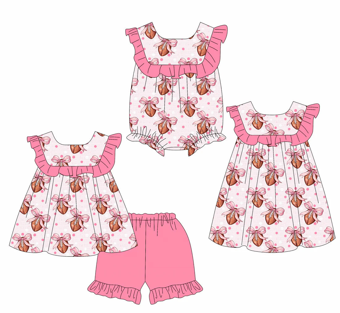 ( Moq 5 Each Style ) Baby Girls Kids Football Pink Bows Sibling Summer Romper Dress Set