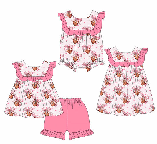 ( Moq 5 Each Style ) Baby Girls Kids Football Pink Bows Sibling Summer Romper Dress Set
