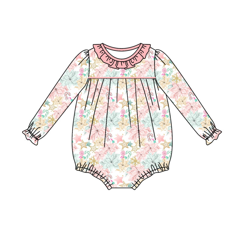 Baby Girl Infant Long Sleeves Flower Candy Christmas Bubble Romper Moq 5