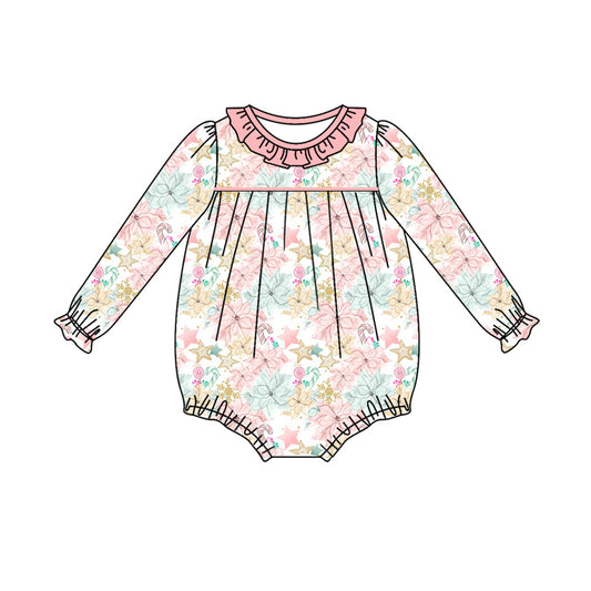 Baby Girl Infant Long Sleeves Flower Candy Christmas Bubble Romper Moq 5