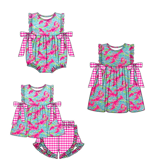 Baby Girl Sleeveless Crawfish Plaid Sibling Romper Dress Set ( Moq 5 Each Design ) 12.13