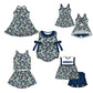 ( Moq 5 Each Style ) Baby Girls Kids Sleeveless Football Stars Flower Sibling Blue Romper Dresses Sets