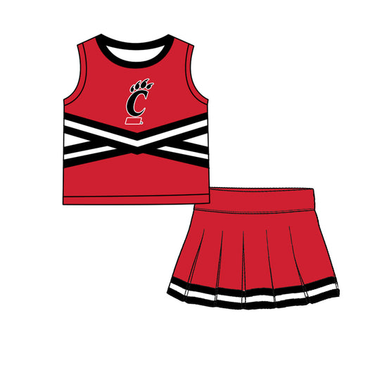 ( Moq 5 ) Baby Girls Kids Sleeveless Vest Skirt Shots Team Set Clothes