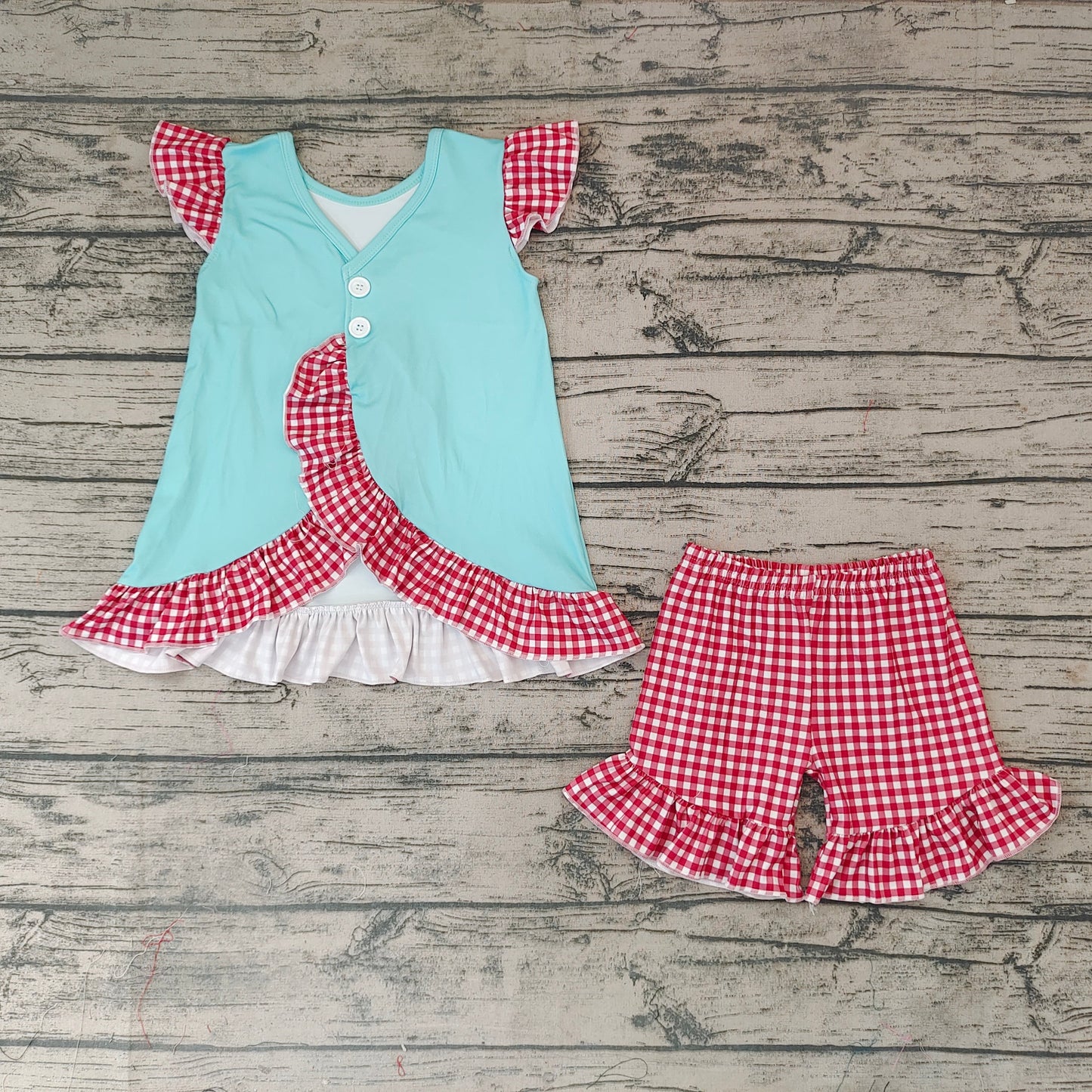 Promotion Baby Girl Watermelon Top Red Plaid Shorts Summer Outfit