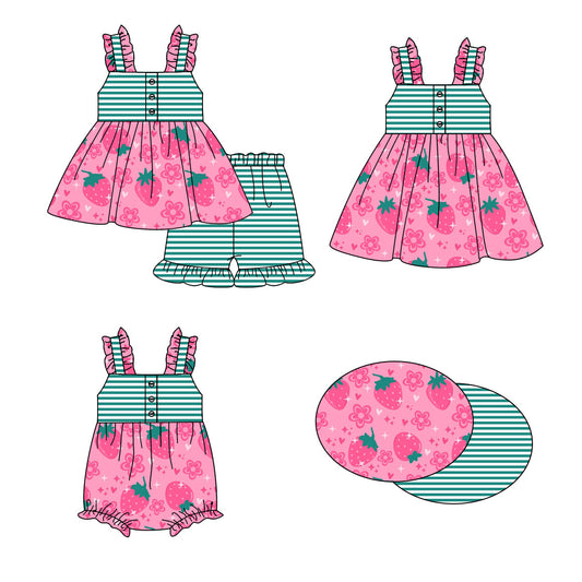 Baby Girl Strawberry Flower Stripes Sibling Romper Dress Set ( Moq 5 Each Style ) 1.16