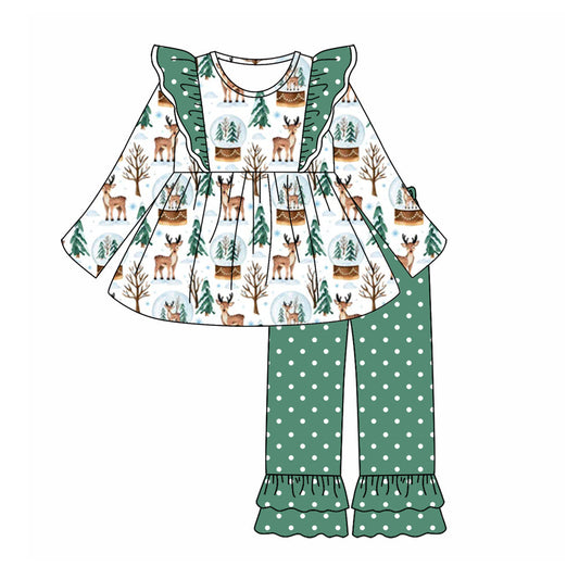 Baby Girl Christmas Deer Tree Tops Green Pants Set