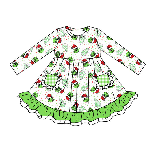 Baby Girl Long Sleeves Face Cakes Pocket Christmas Dress