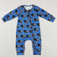 LR0850 Baby Boy Dog Long Sleeves Hearts Blue Zipper Romper