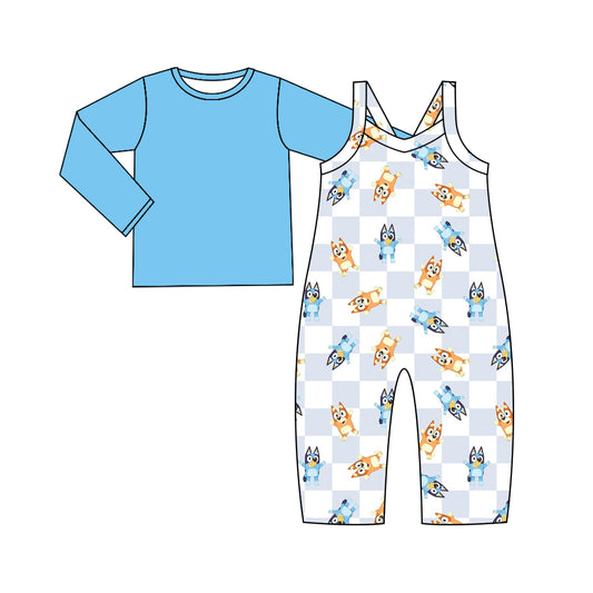 Baby Girl Toddler Long Sleeves Blue Shirt Dogs Jumpsuit Set