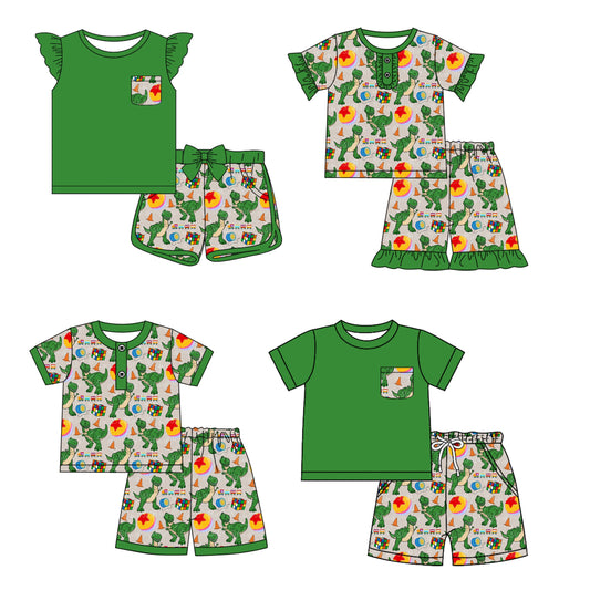 Baby Boy Girl Short Sleeves Dinosaurs Green Sibling Set ( Moq 5 Each Style ) 12.30