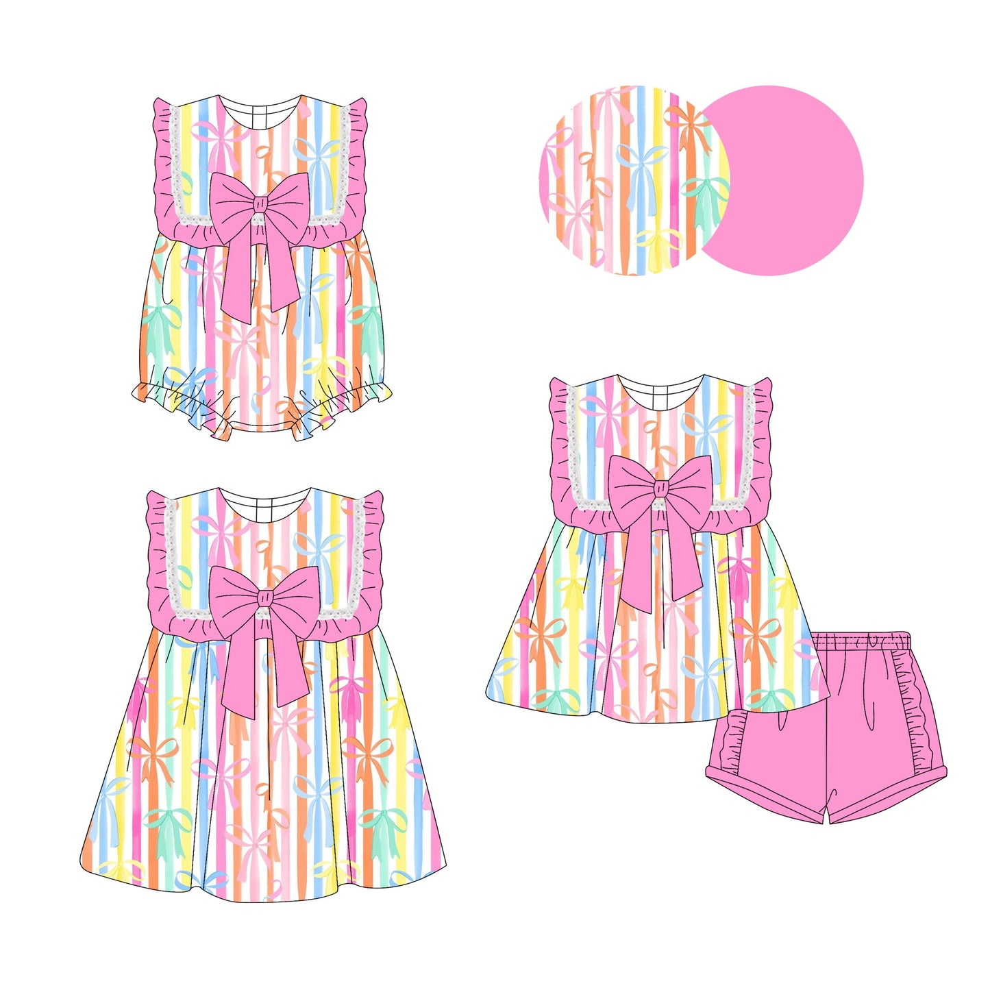 Baby Girl Colorful Stripes Bows Sibling Romper Dress Set ( Moq 5 Each Style ) 3.14