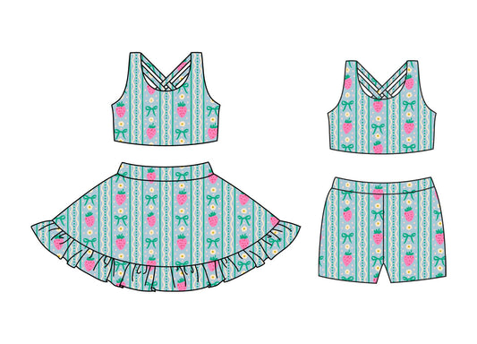 ( Moq 5 Each Style ) Baby Girl Sleeveless Strawberry Bows Flower Sibling Yoga Active Set 3.24