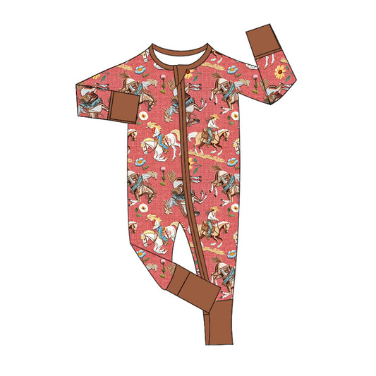 Baby Girl Infant Long Sleeves Western Rodeo Zipper Romper