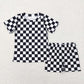 BSSO0327 Baby Kids Short Sleeves Shirt Black Checkered Shorts Summer Pajamas Set