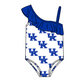 ( Moq 5 Each Style ) Baby Boys Girls Blue Stripes Sibling Team Sets Swimsuits Football Clothes