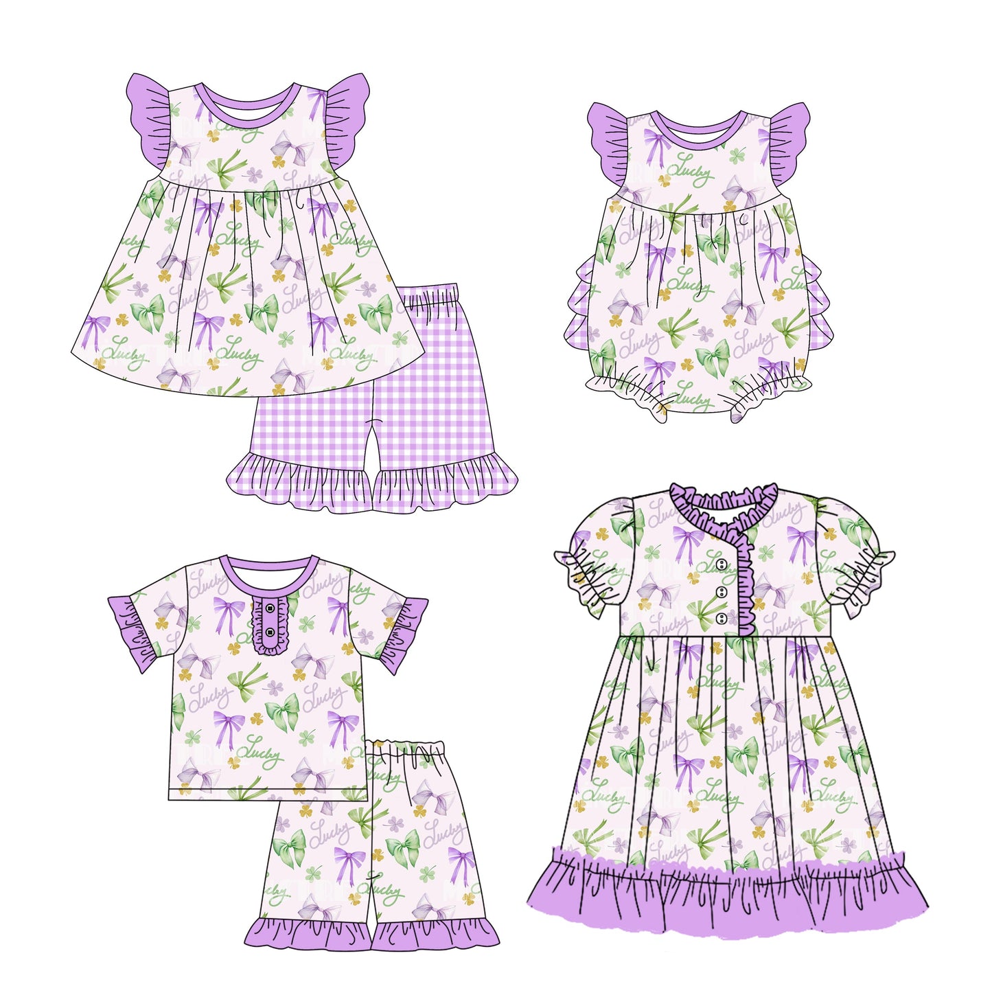Baby Girl Short Sleeves St Patrick Bows Sibling Romper Dress Set ( Moq 5 Each Design ) 12.10