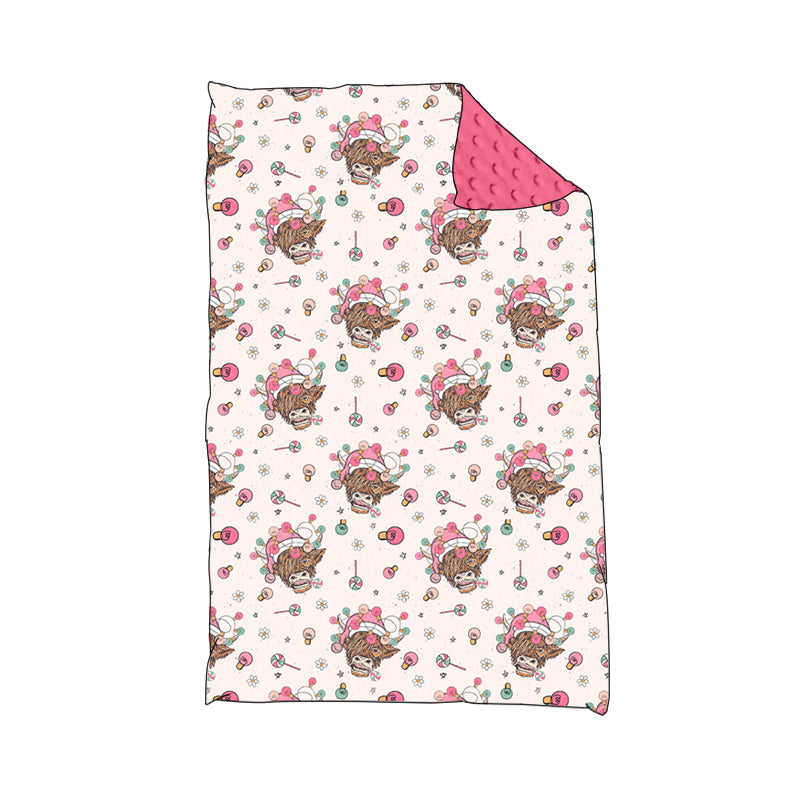 Baby Girl Infant Christmas Lights Cow Pink Blanket