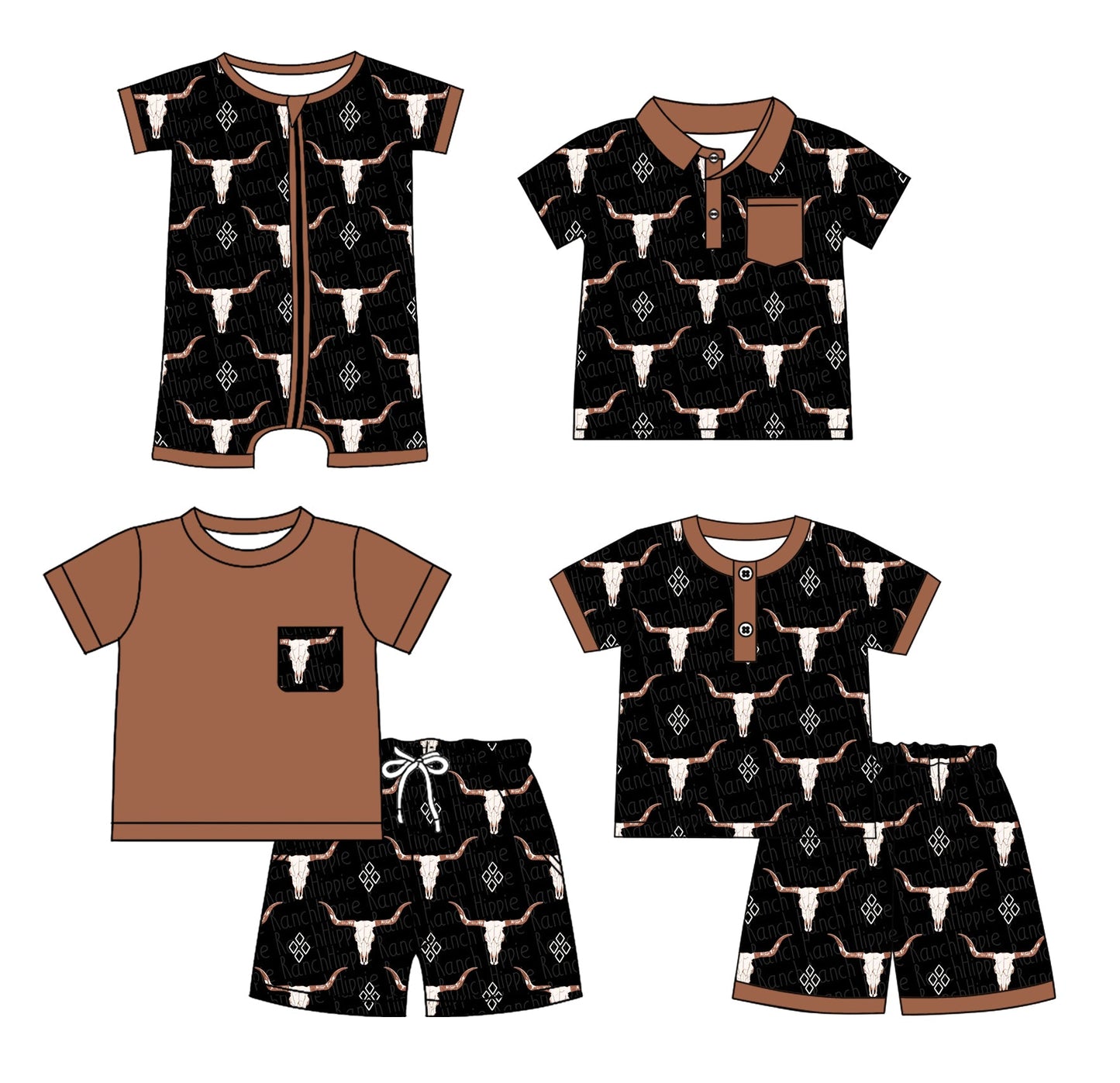 Baby Boy Girl Western Cow Sibling Romper Shirt Set ( Moq 5 Each Style ) 2.19