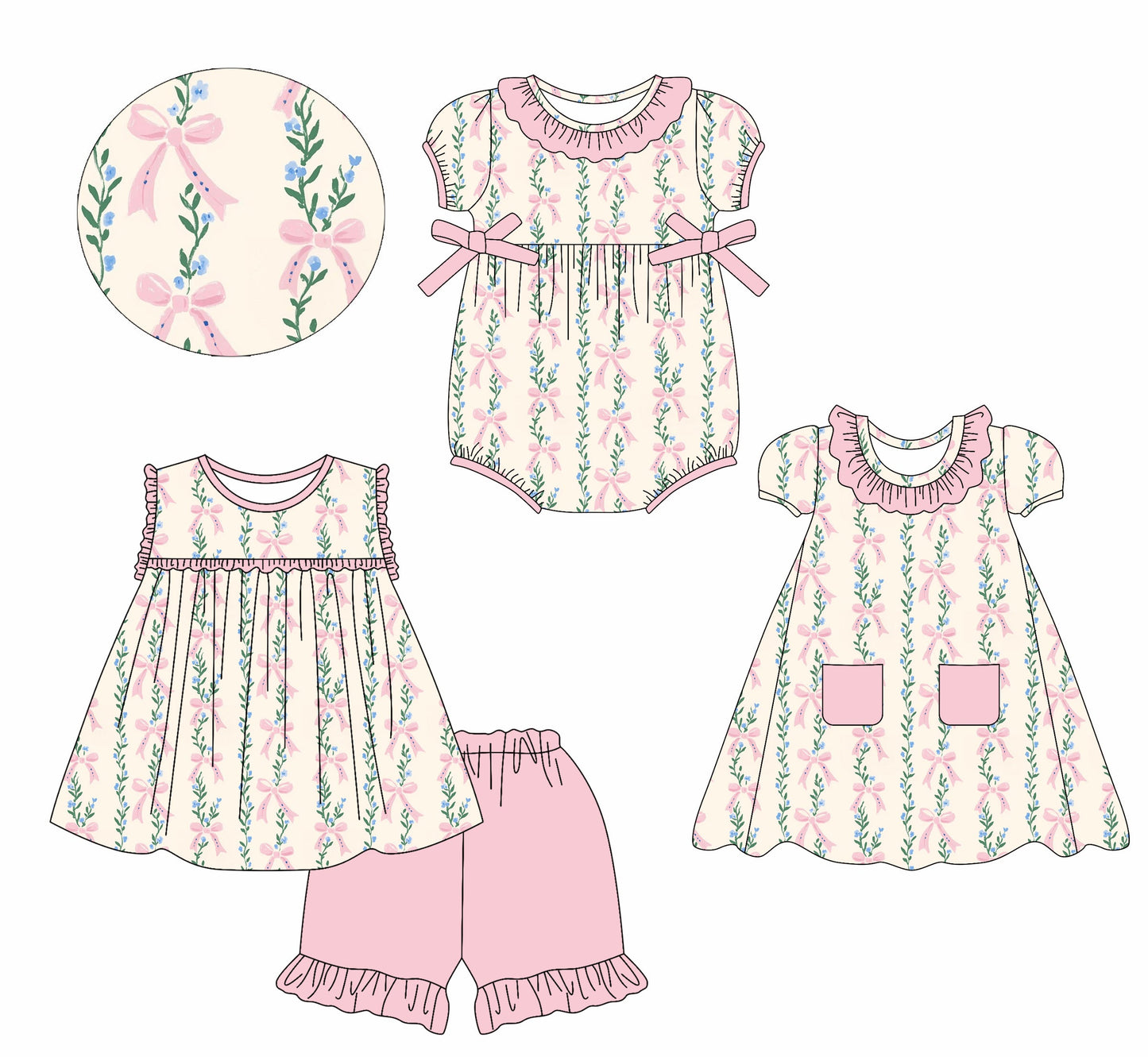 Baby Girl Bows Flower Sibling Romper Dress Set ( Moq 5 Each Style ) 2.22