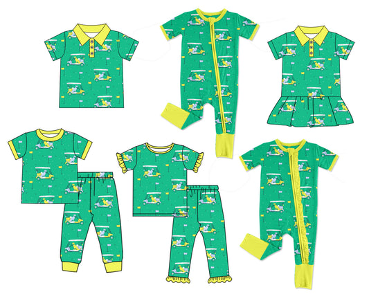 Baby Boy Girl Golf Sibling Matching Green Dress Romper Clothes Set ( Moq 5 Each style )