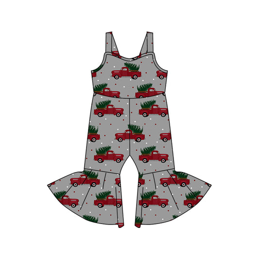 Baby Girl Sleeveless Christmas Trucks Tree Jumpsuit