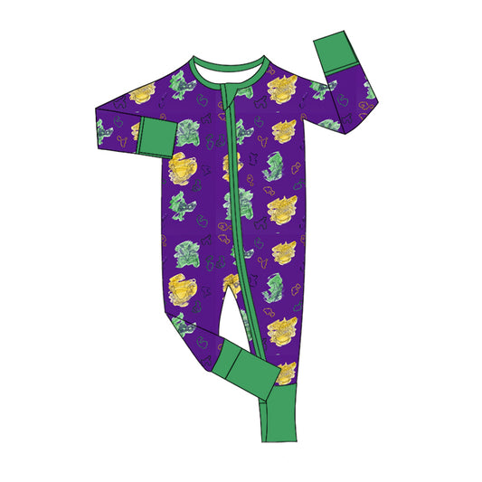 Baby Kids Infant Long Sleeves Mardi Gras Purple Zipper Romper Moq 5