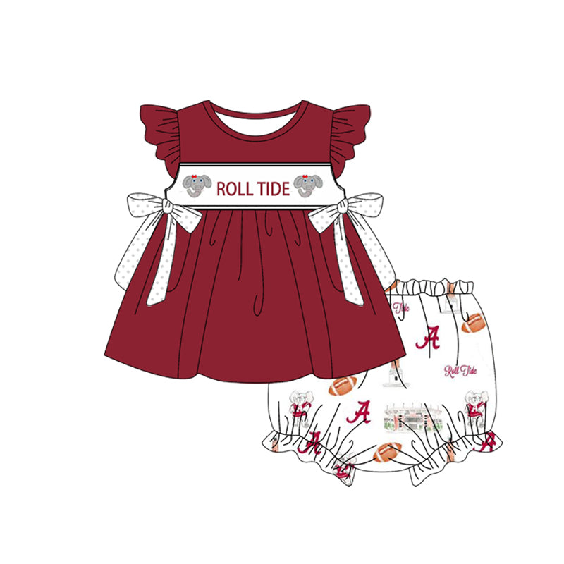 Baby Girl Short Sleeves Elephant Team Bows Tunic Bummie Shorts Set ( Moq 5 )