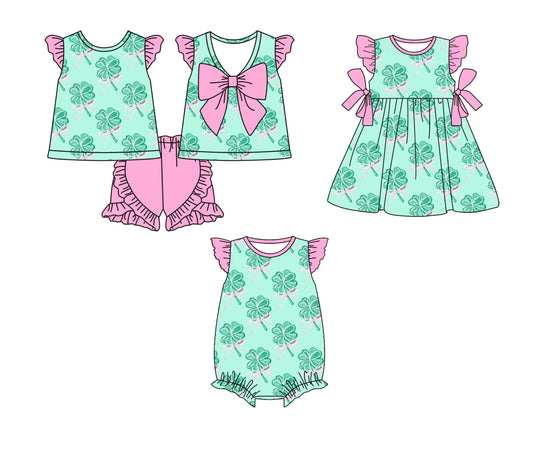 Baby Girl St Patrick Bows Sibling Romper Dress Set ( Moq 5 Each Style ) 12.25