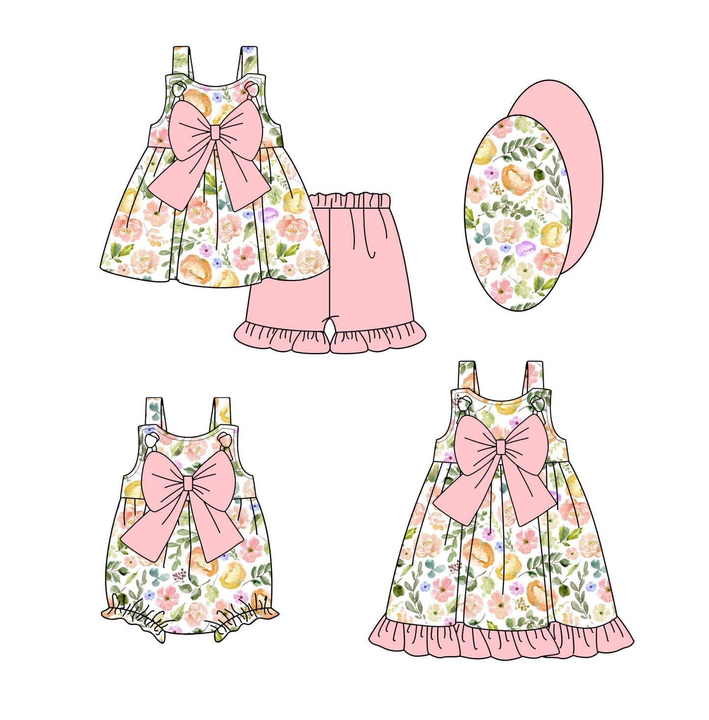 Baby Girl Flower Pink Bows Sibling Romper Dress Set ( Moq 5 Each Style ) 1.13